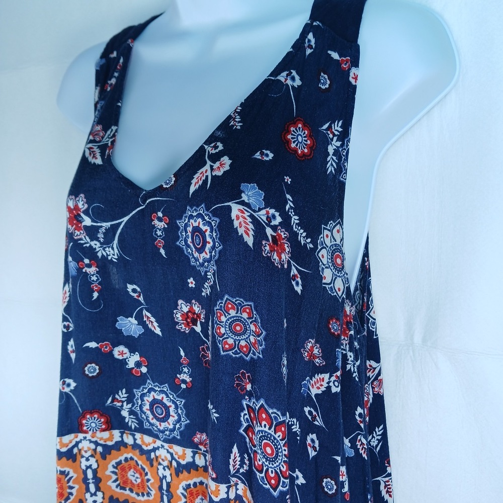 Sophie Rue Boho Floral Tank Top L Blue Orange Festival Beachy Resort Travel‎